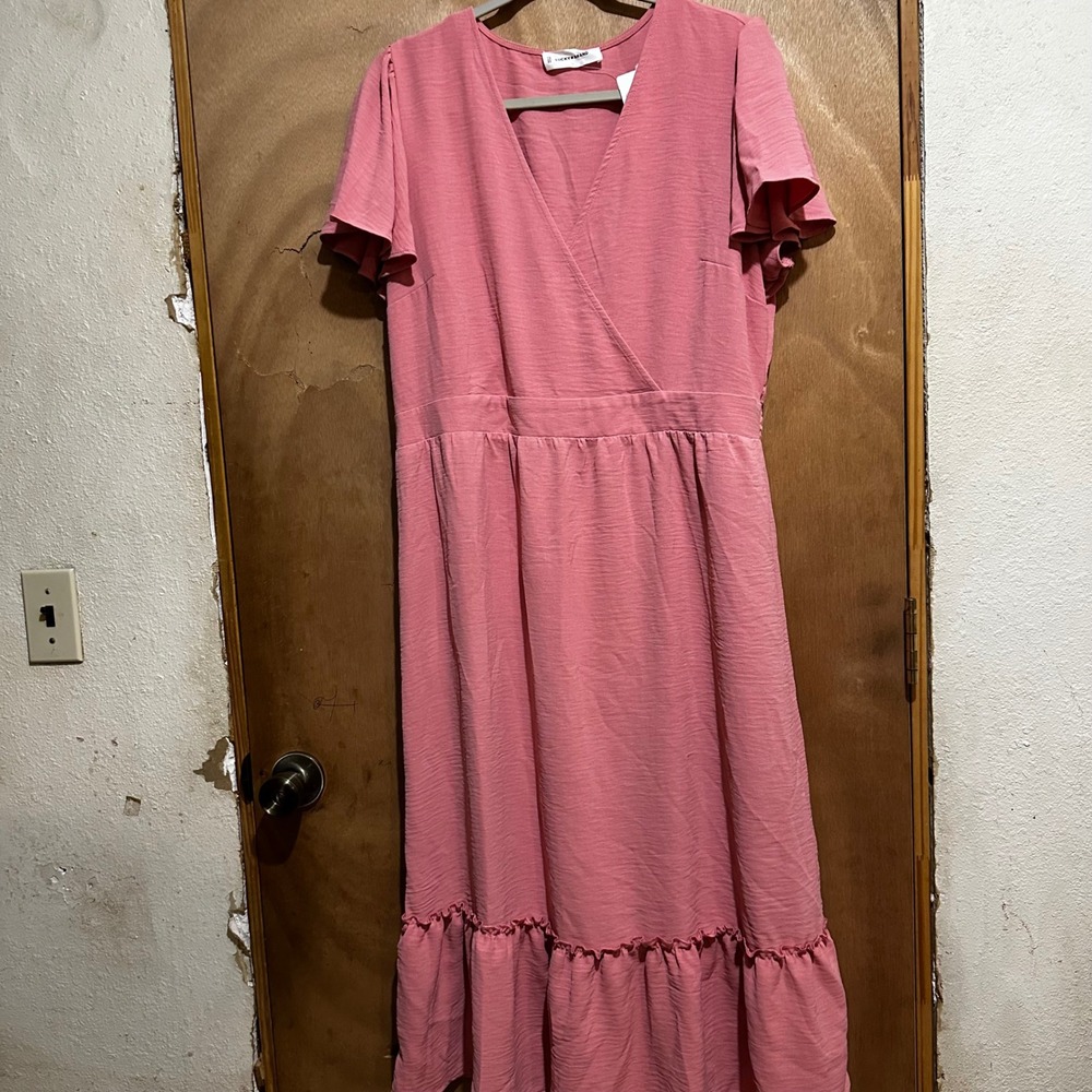 Lucky Brand Vacay Pink Wrap V-Neck Midi Dress Short Sleeve XL YS4W52193R